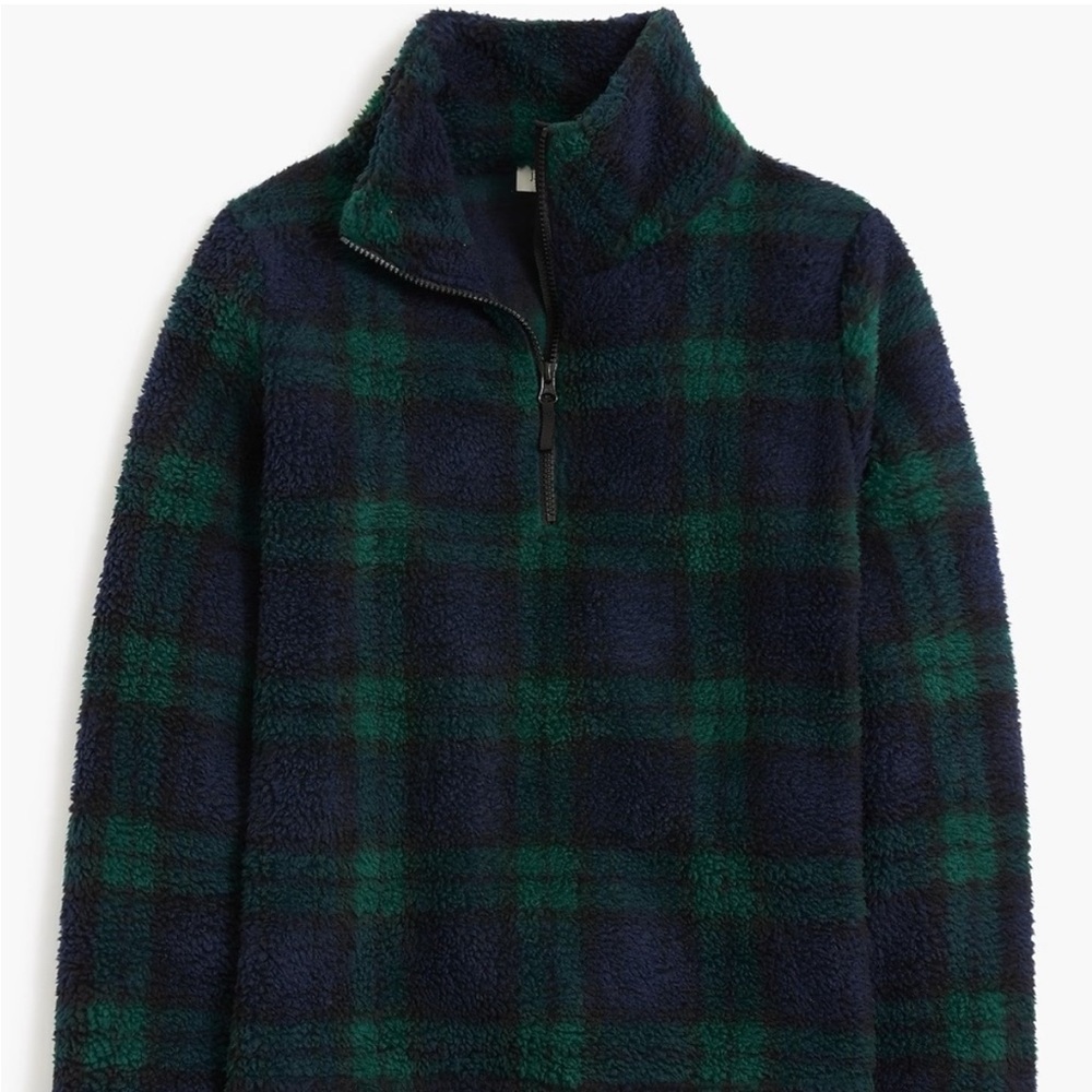 J. Crew Factory Tartan Sherpa Half Zip Pullover